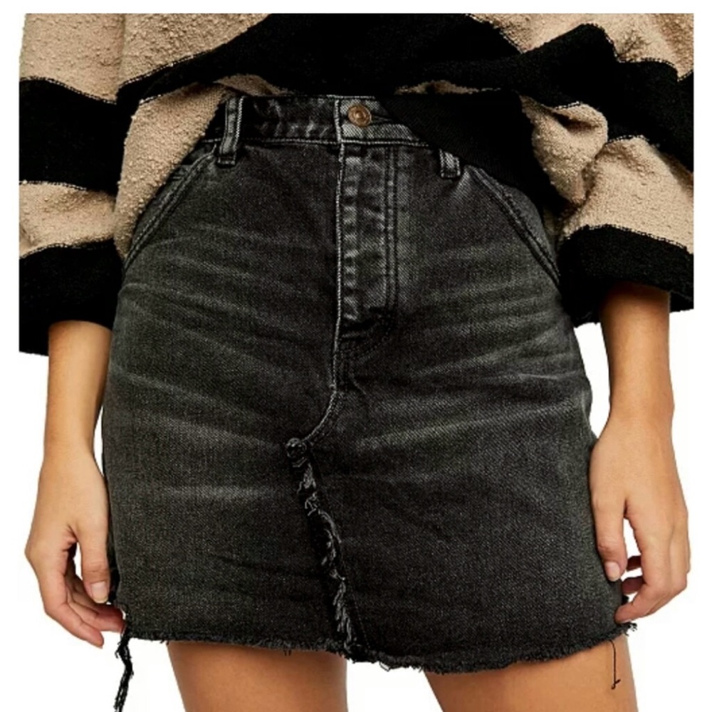 Free People Black Denim Skirt